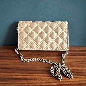 MARC JACOBS Gold Metallic Quilted Shoulder Bag with Chain